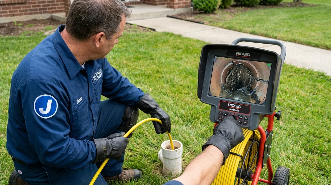 Sewer camera inspection being performed by Johns Plumbing LLC in Glen Lyon