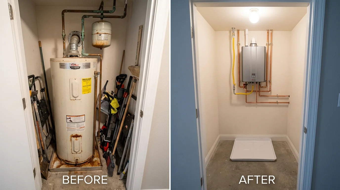 Tank water heater versus wall-mounted tankless unit comparison for Glen Lyon, PA homeowners