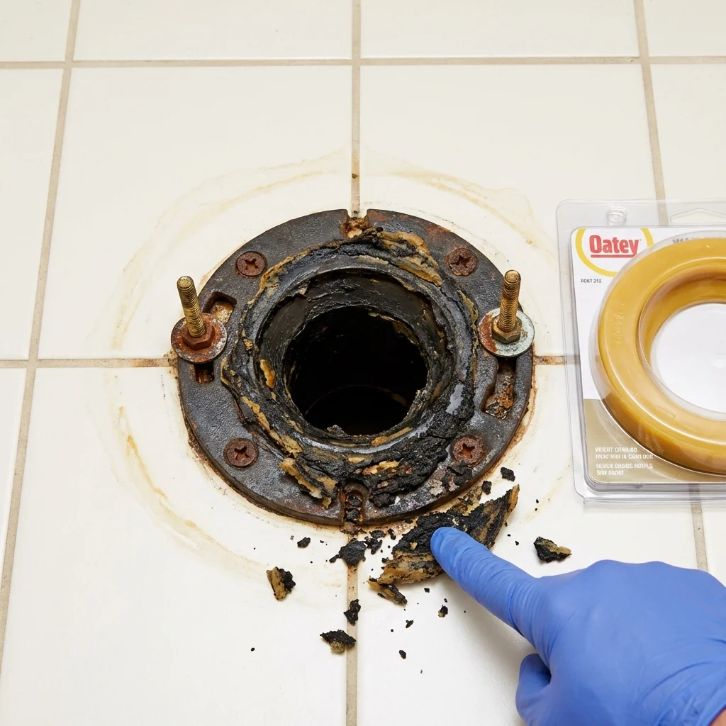 Failed wax ring showing water seepage at the base of a toilet in a Glen Lyon, PA home