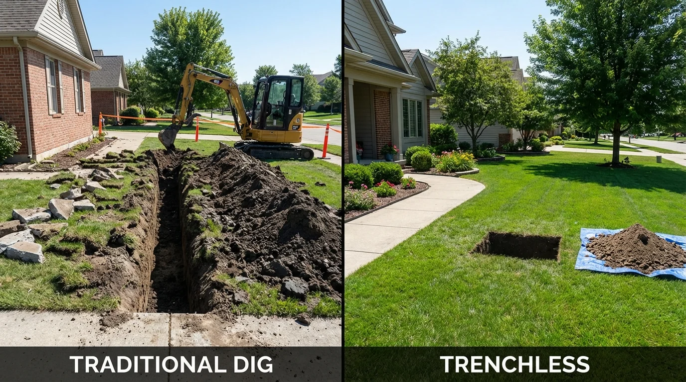 Trenchless sewer repair with minimal yard damage versus traditional excavation in Glen Lyon, PA